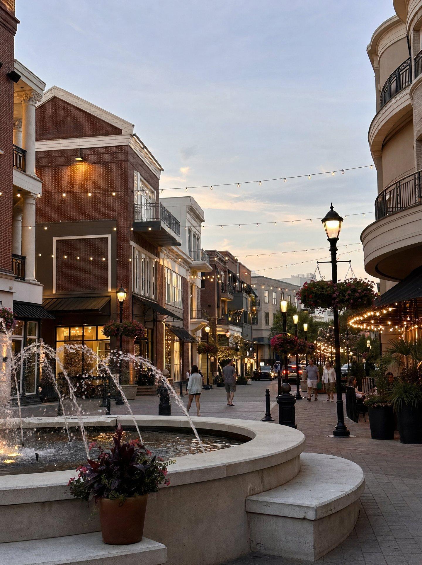 Avalon shopping boulevard in Alpharetta, Georgia, in the evening